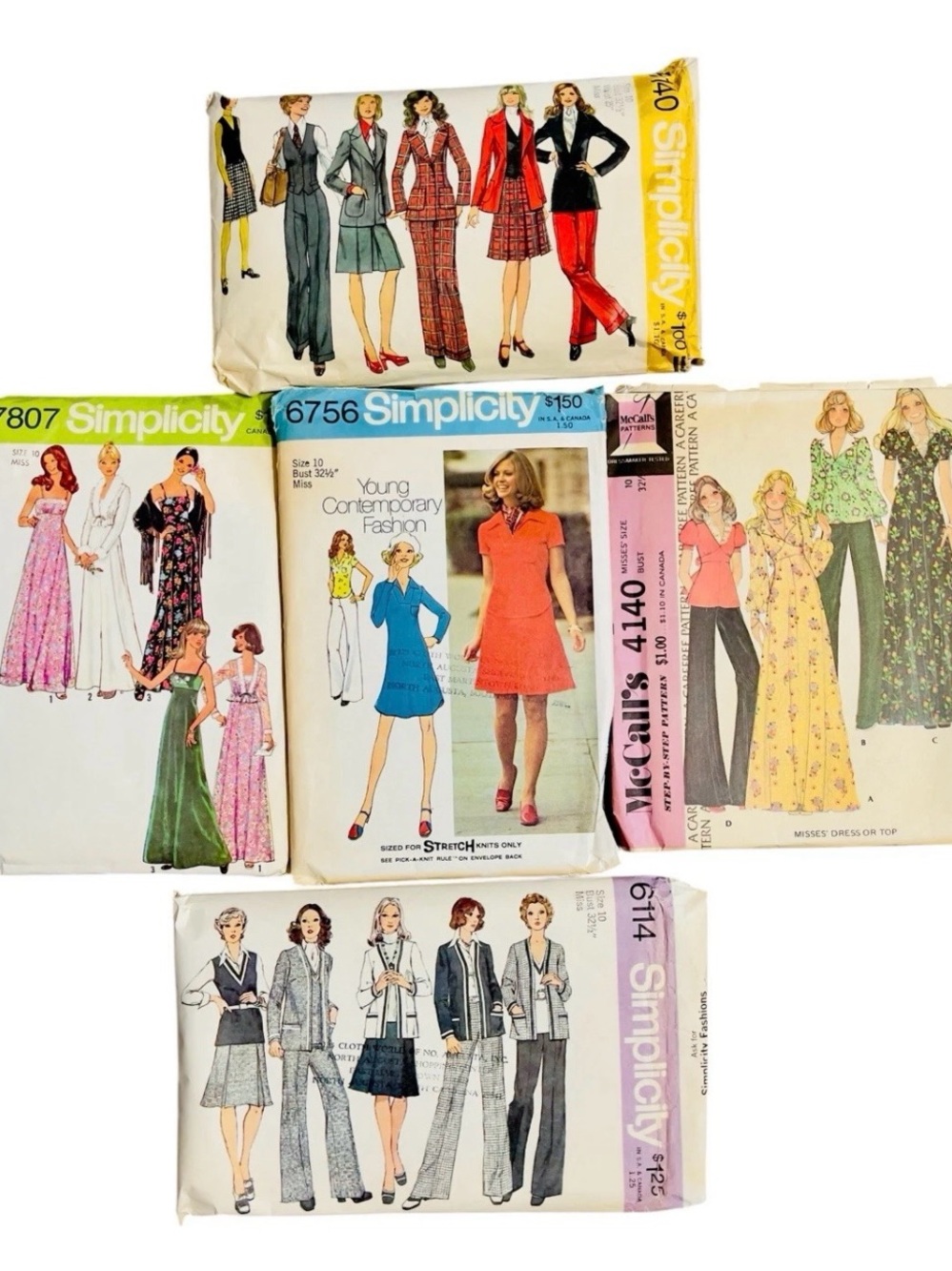Vtg Simplicity McCalls Pattern Lot 1970s Pantsuit Maxi Dress Jumper Vest Size 10